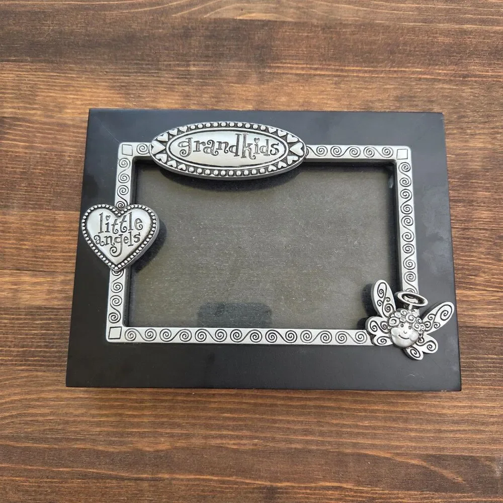 Fetco Home Decor Grandkids Little Angels 4x6 Photo Frame Black Silver
